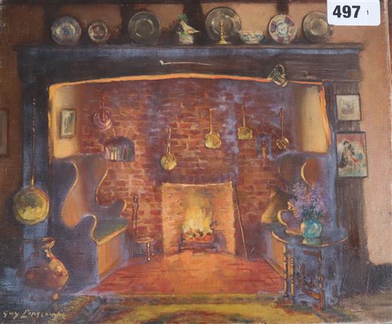 Guy Lipscombe (1881-1952), Cottage Interior, oil on canvas and a similar smaller oil of a cottage fireplace